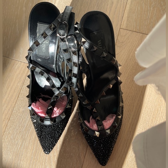 🧨NEW🧨 Valentino Noir Rockstud Caviar Crystal Sandal - Picture 7 of 7